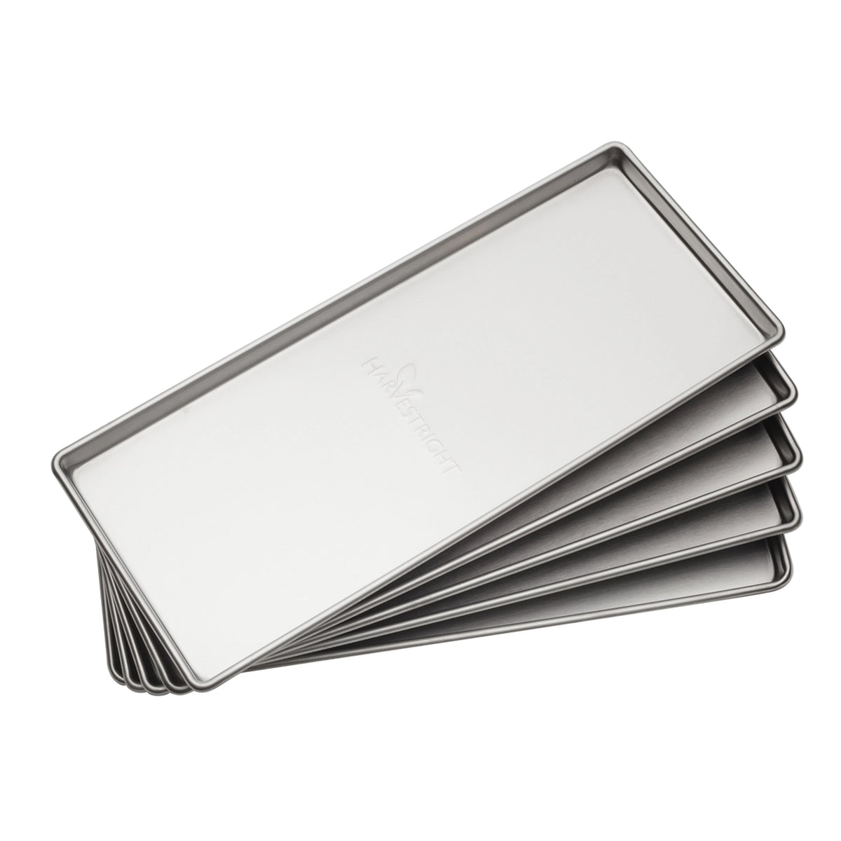 Stack of rectangular freeze dryer trays with metal rims