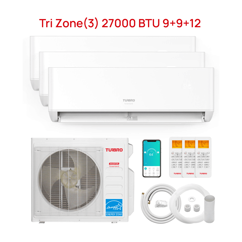 TURBRO Greenland 27,000 BTU Tri-Zone(3) Mini Split Air Conditioner with Heat Pump