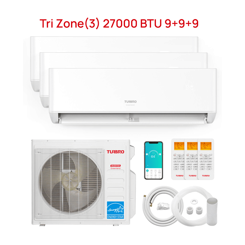 TURBRO Greenland 27,000 BTU Tri-Zone(3) Mini Split Air Conditioner with Heat Pump