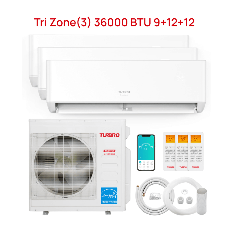 TURBRO Greenland 36,000 BTU Tri-Zone(3) Mini Split Air Conditioner with Heat Pump