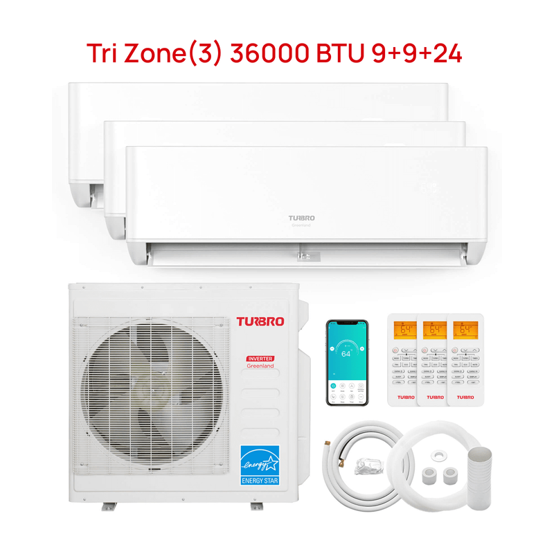 TURBRO Greenland 36,000 BTU Tri-Zone(3) Mini Split Air Conditioner with Heat Pump