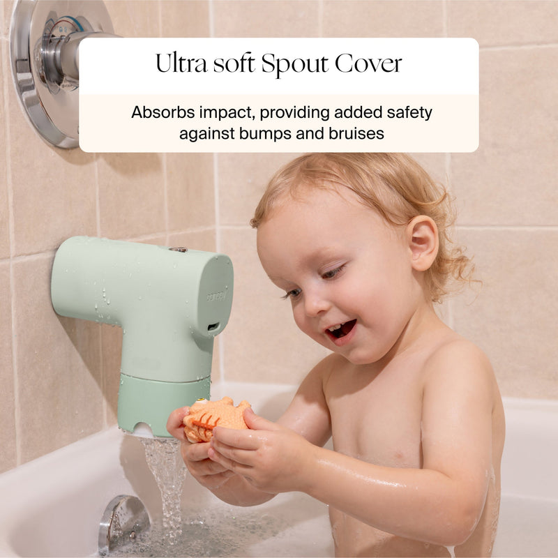 Canopy Baby Bathtub Filter with Color Changing Temperature Indicator and Protective Spout Cover