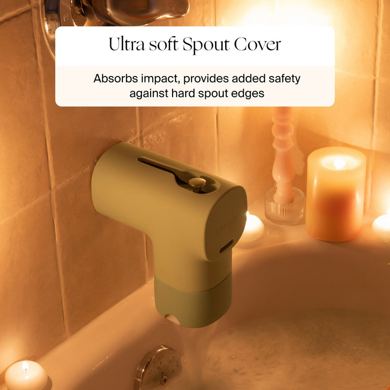 Canopy Bathtub Filter with Color Changing Temperature Indicator and Protective Spout Cover