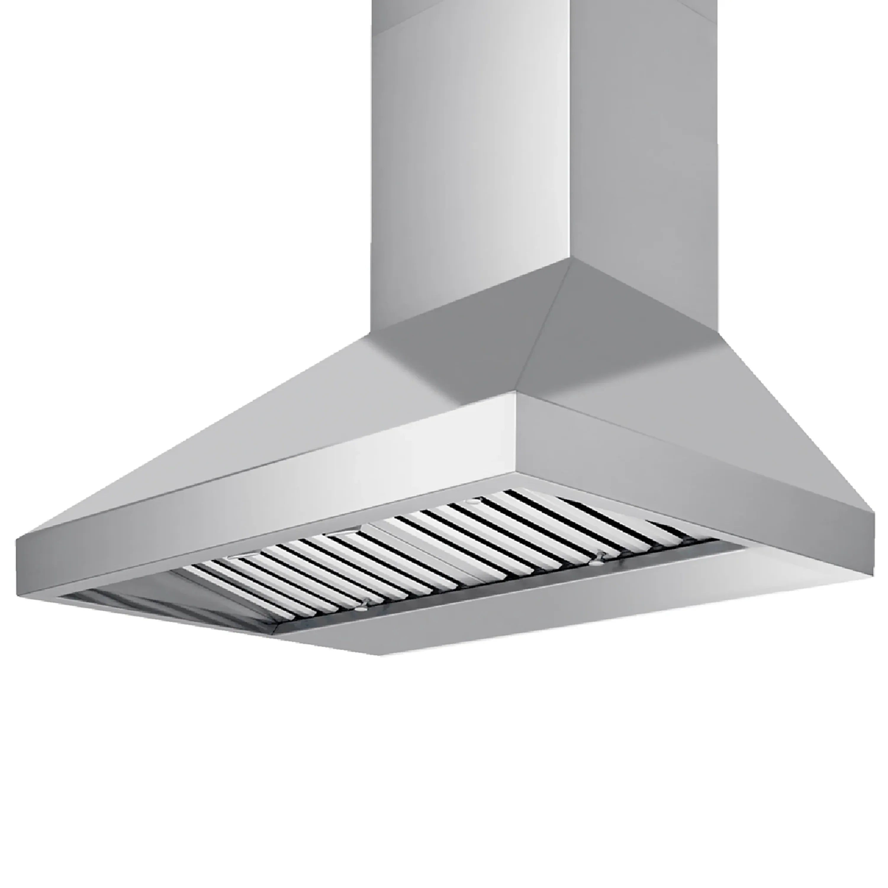 Stainless steel wall-mount outdoor BBQ range hood with angled chimney and vent filters