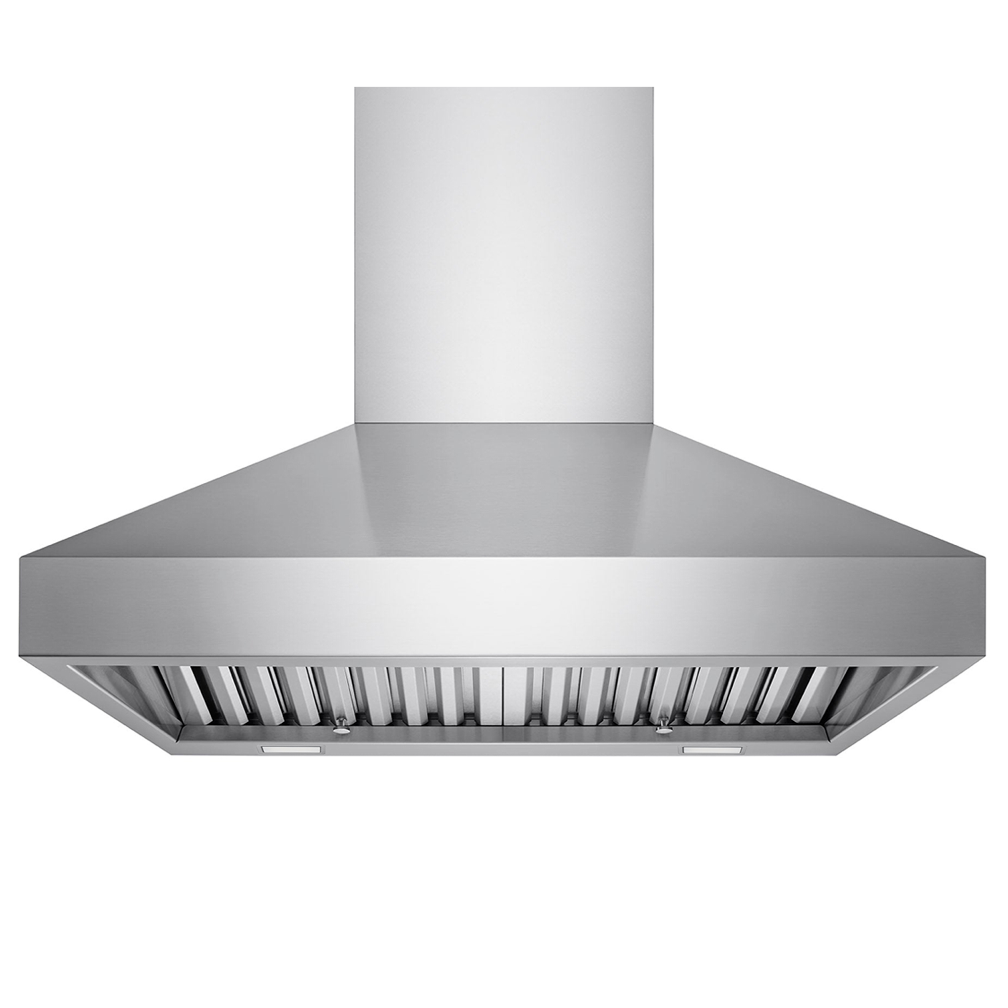 Stainless steel ducted range hood with underside filter grille