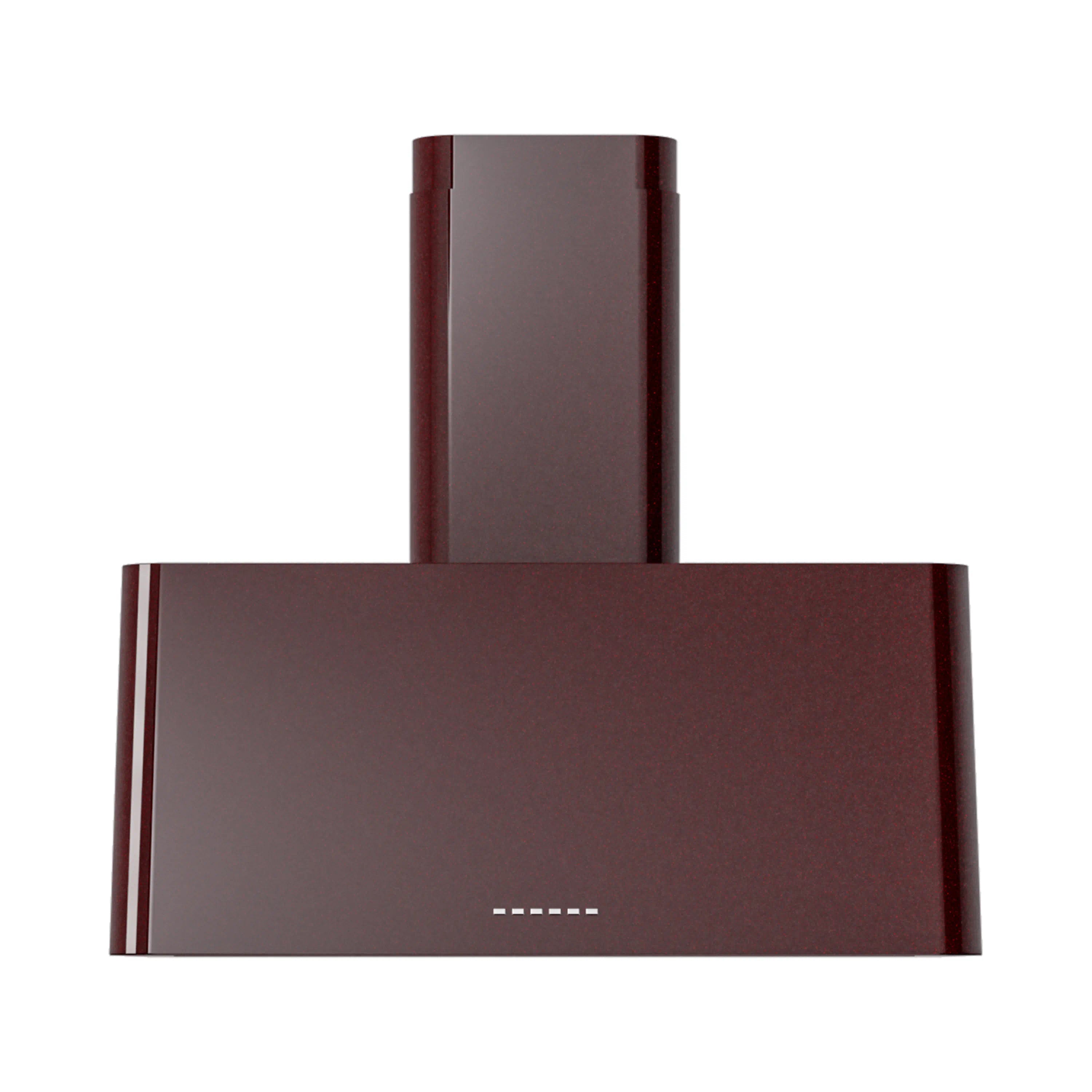 Burgundy wall-mounted range hood front view with chimney stack and light dots