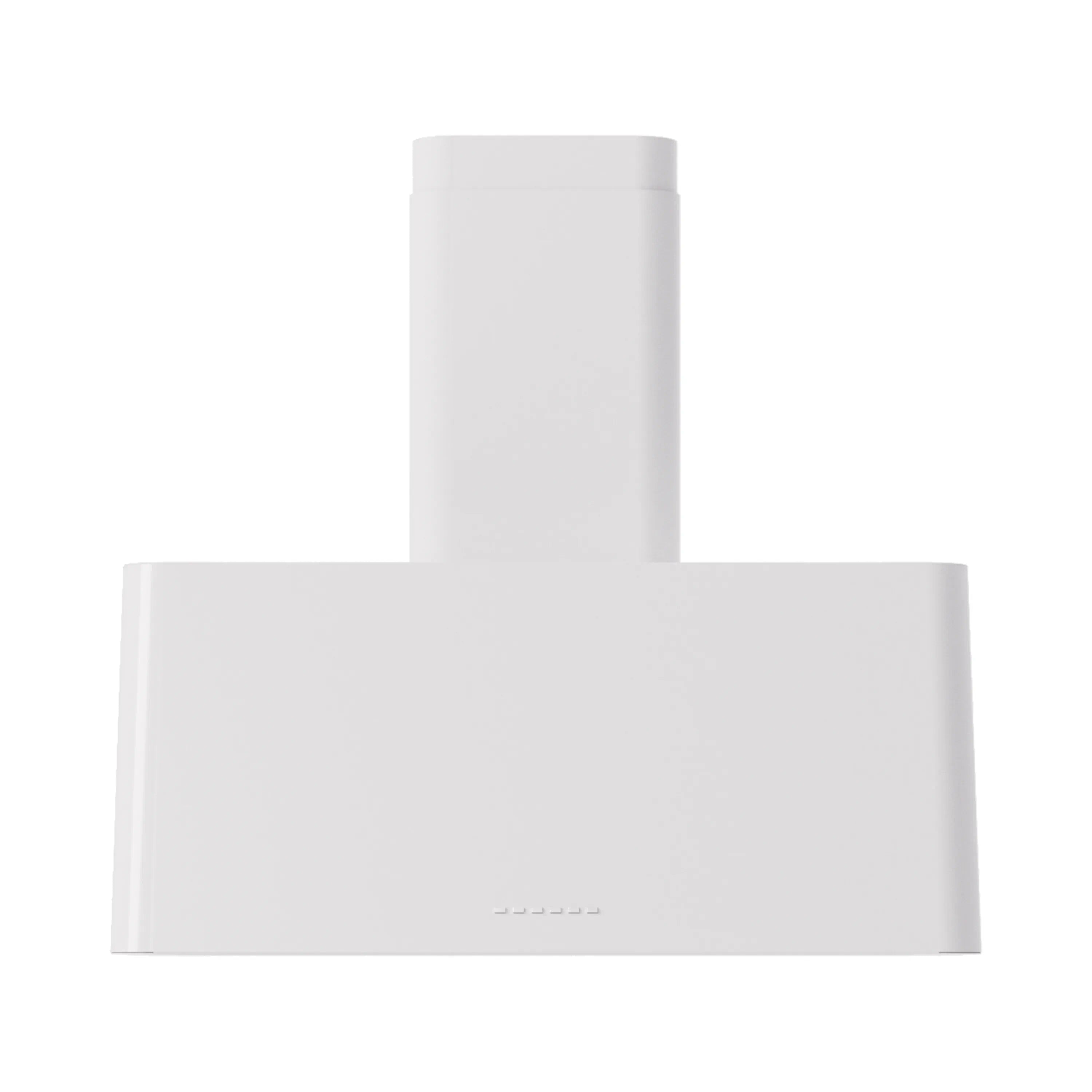 White wall-mounted range hood with chimney stack and smooth front panel