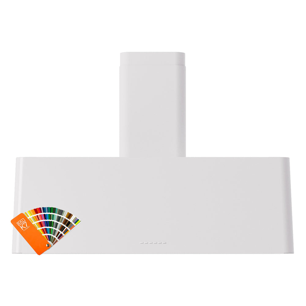 ILVE wall-mounted range hood, white chimney-style canopy