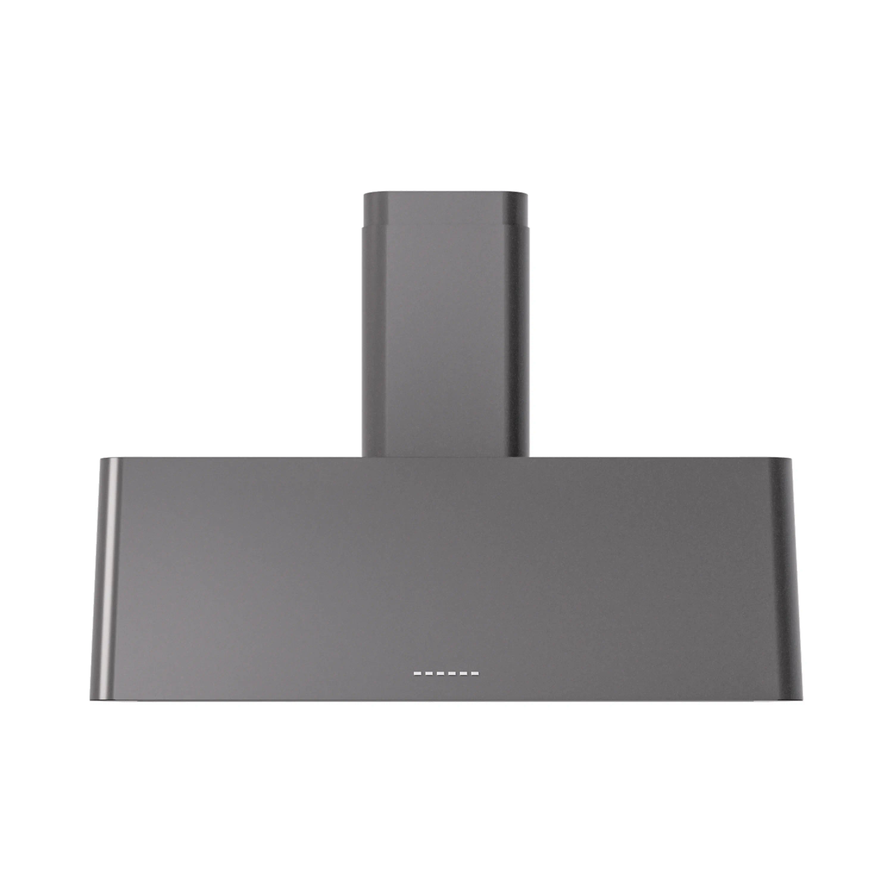 Graphite matte wall range hood with chimney and centered vent controls