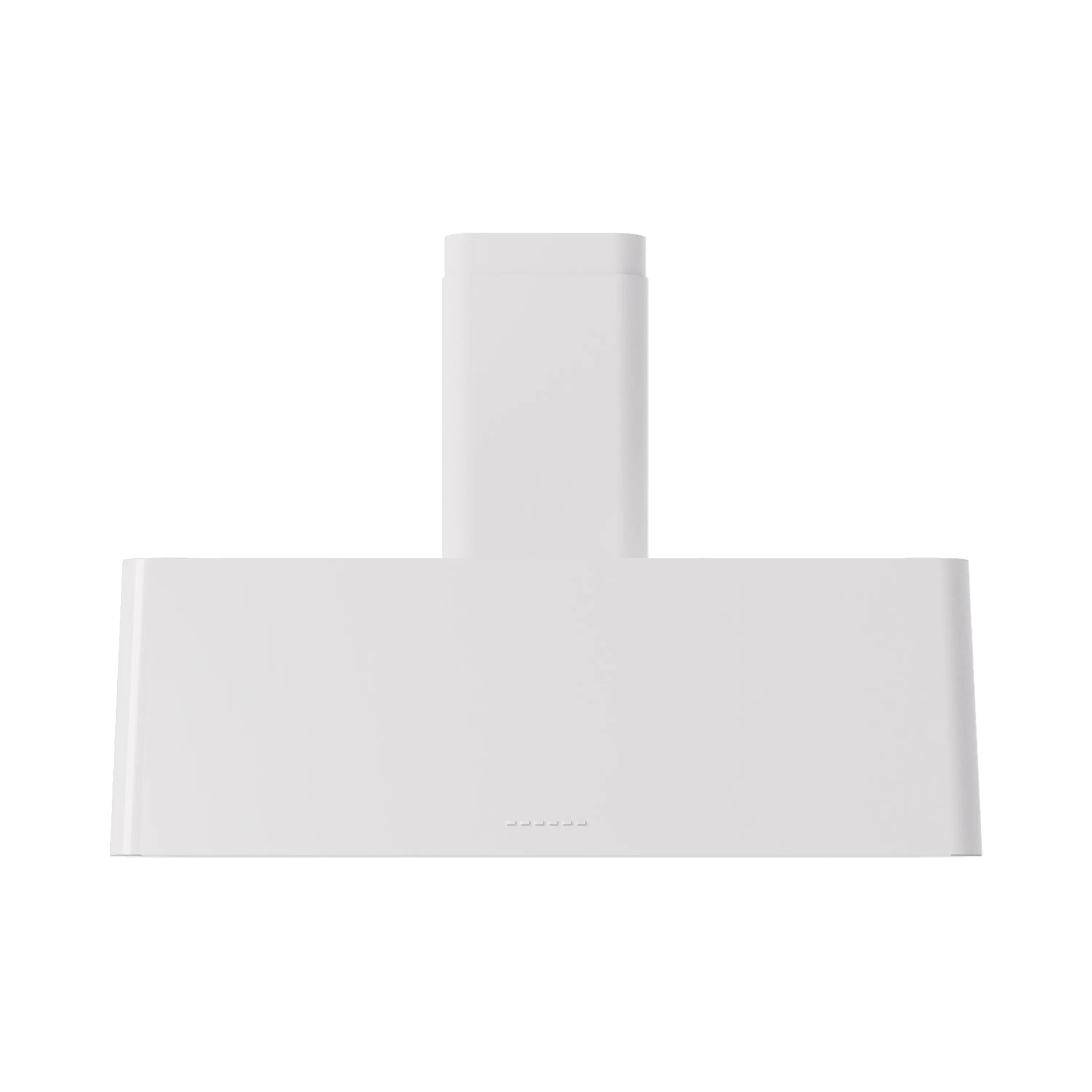 White wall-mounted range hood with rectangular canopy and vertical chimney