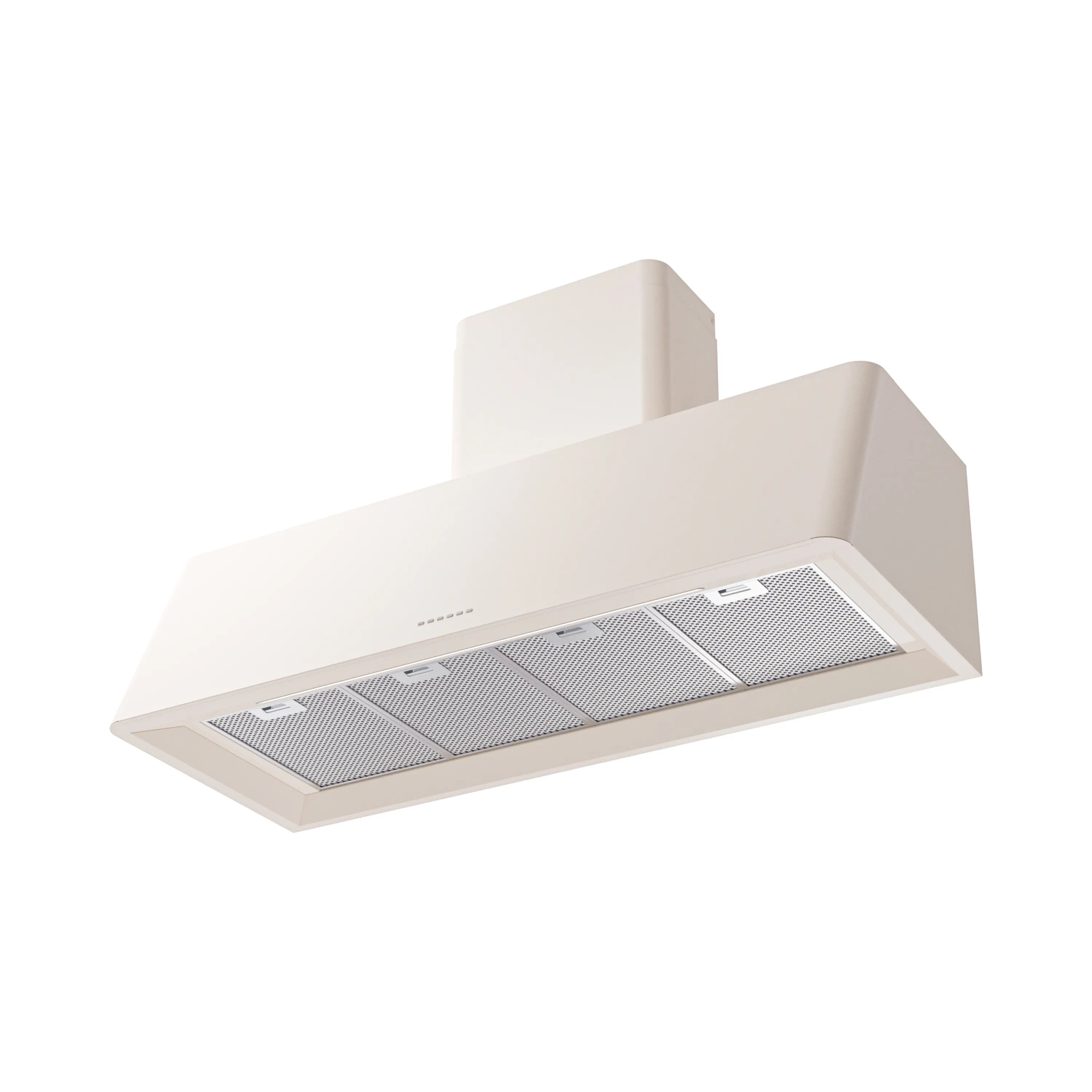 Antique white wall-mounted range hood with front mesh filter panel