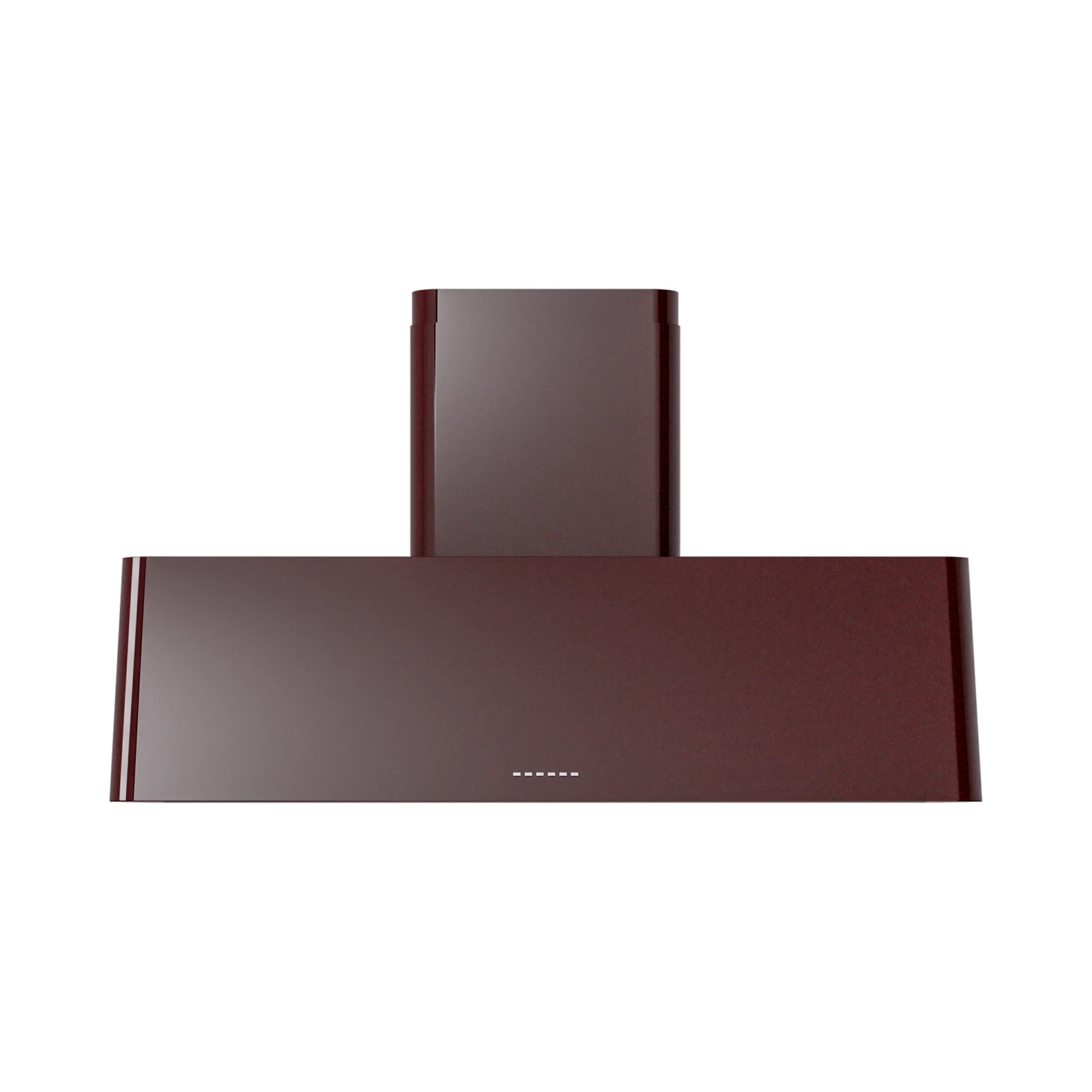 Burgundy wall-mounted range hood with vertical chimney and front vent opening