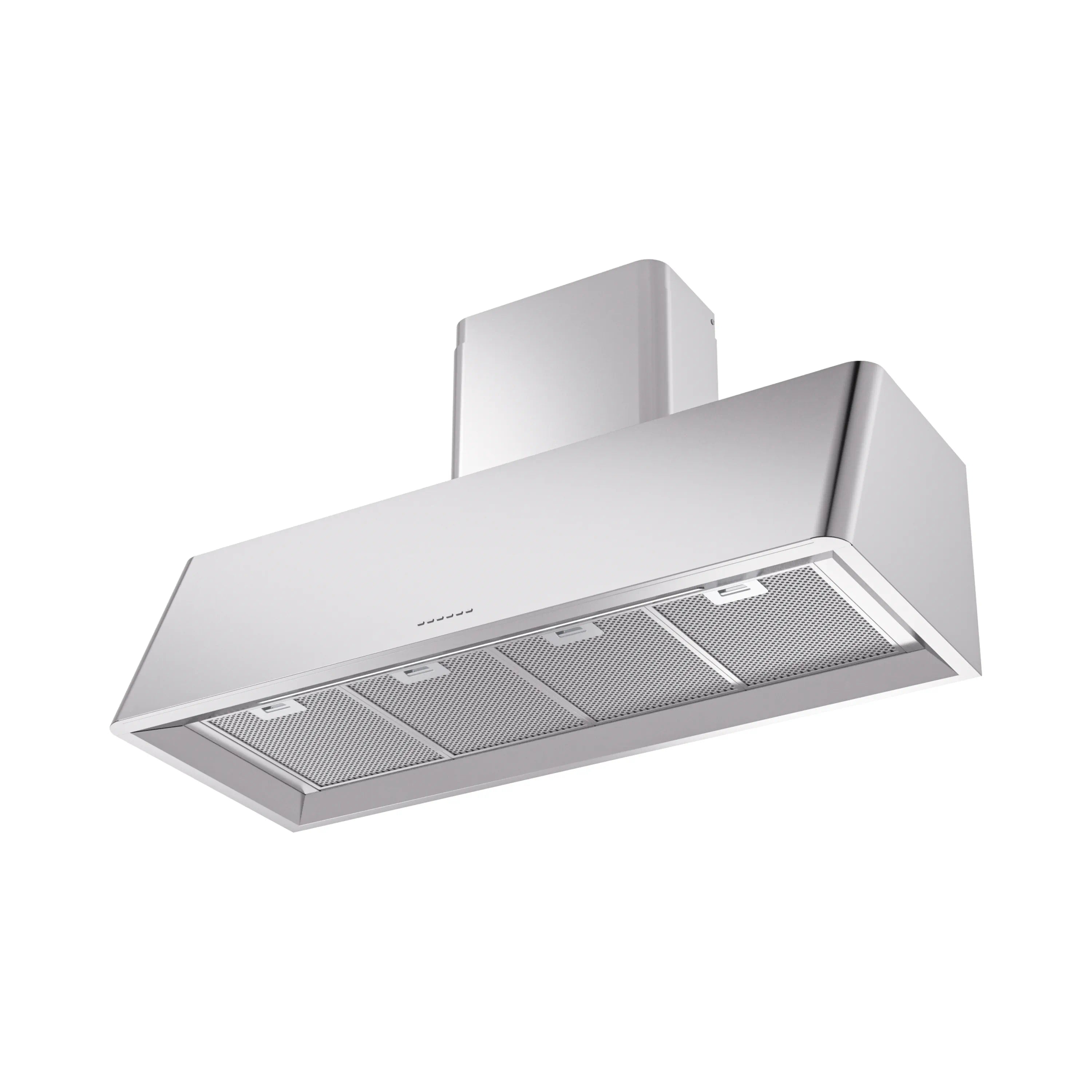 Stainless steel wall-mounted range hood with vented mesh filter grates