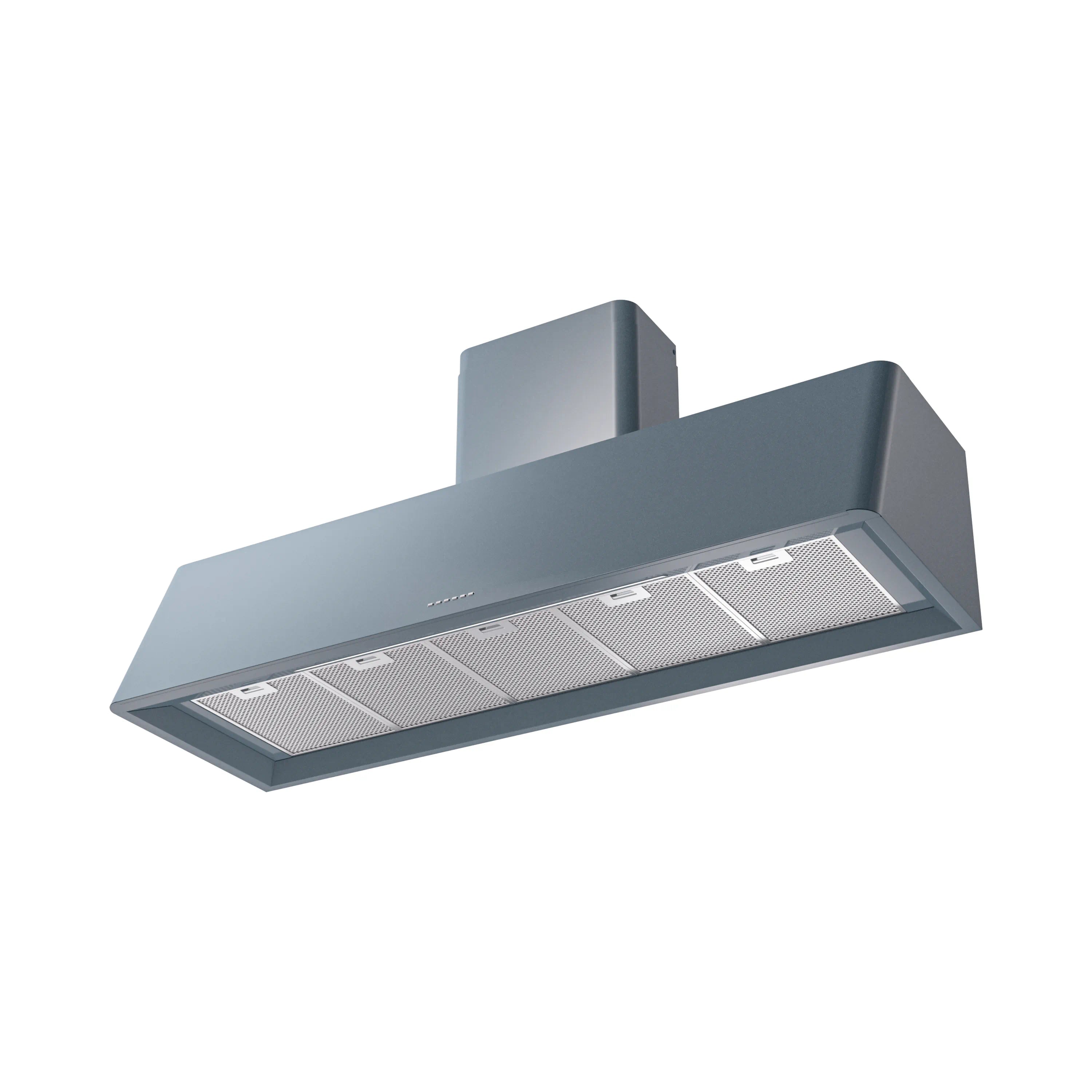 Wall mounted range hood, blue-gray with metal mesh grease filters