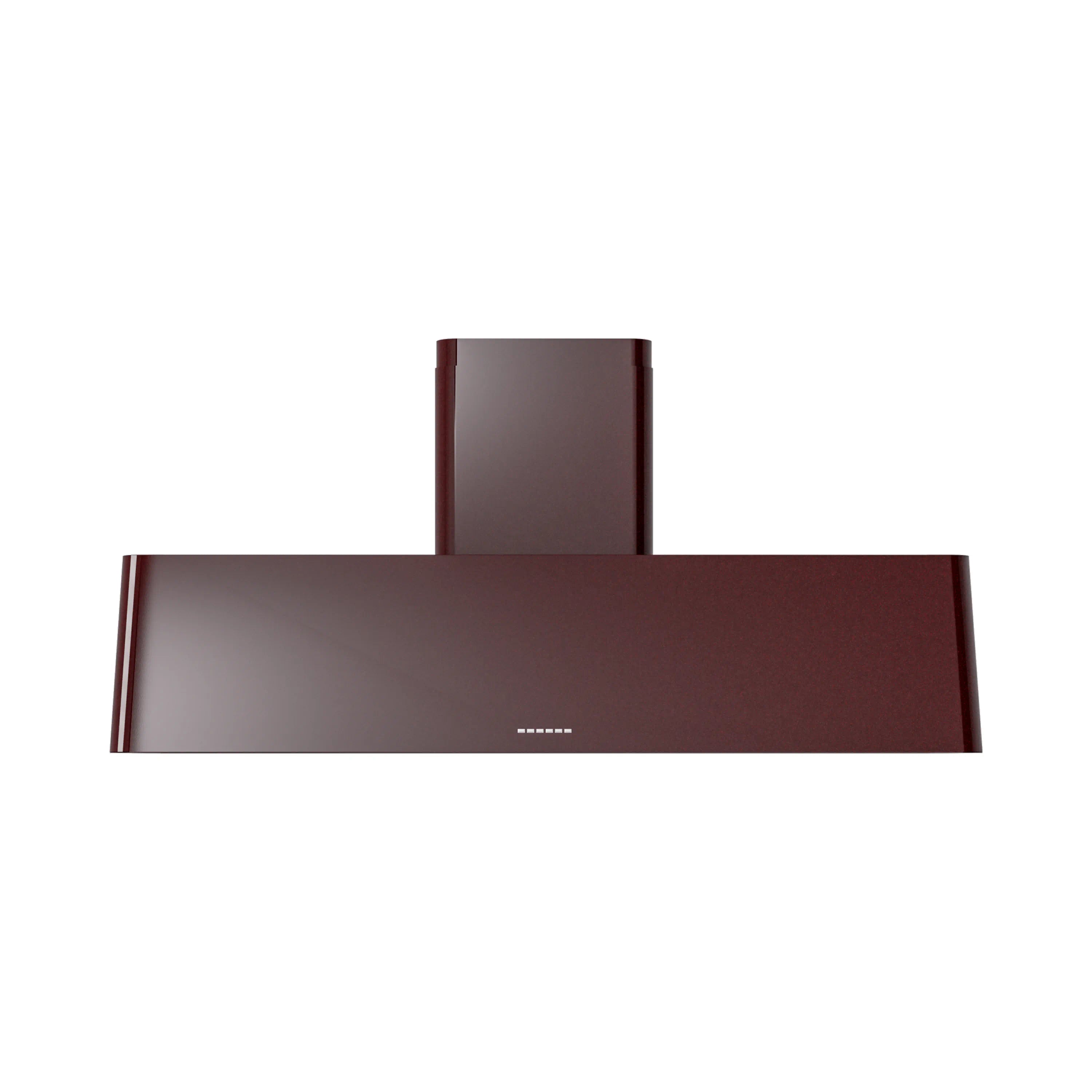 Burgundy wall-mounted range hood underside with controls, front view