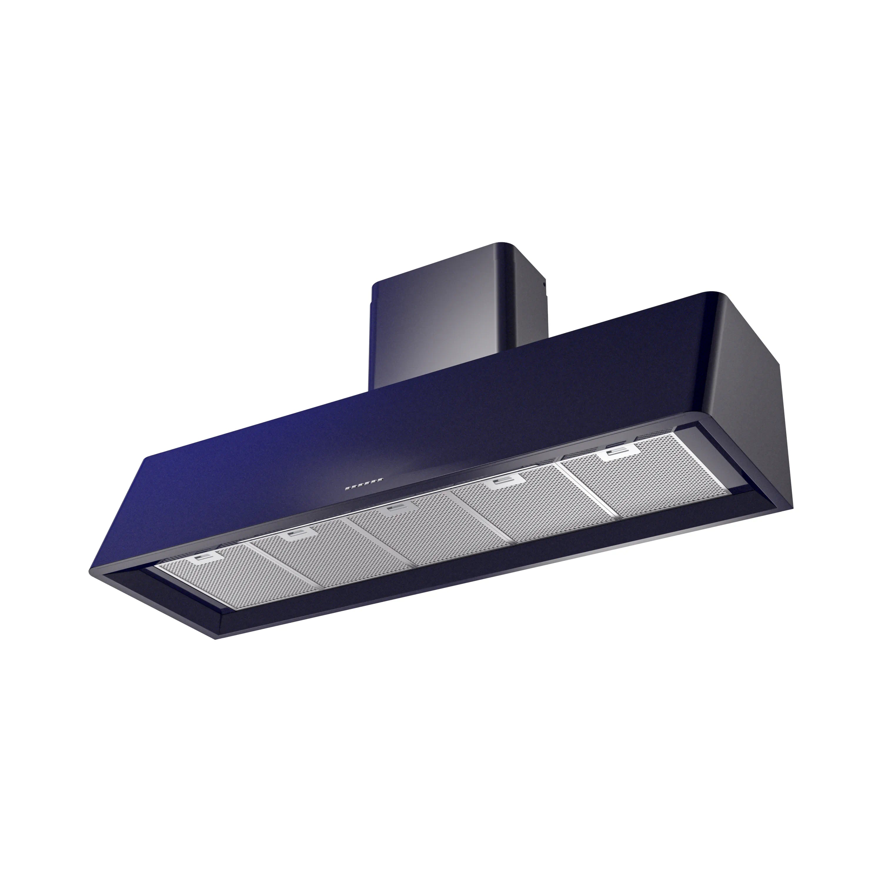 Midnight blue wall mounted range hood with stainless mesh grease filters