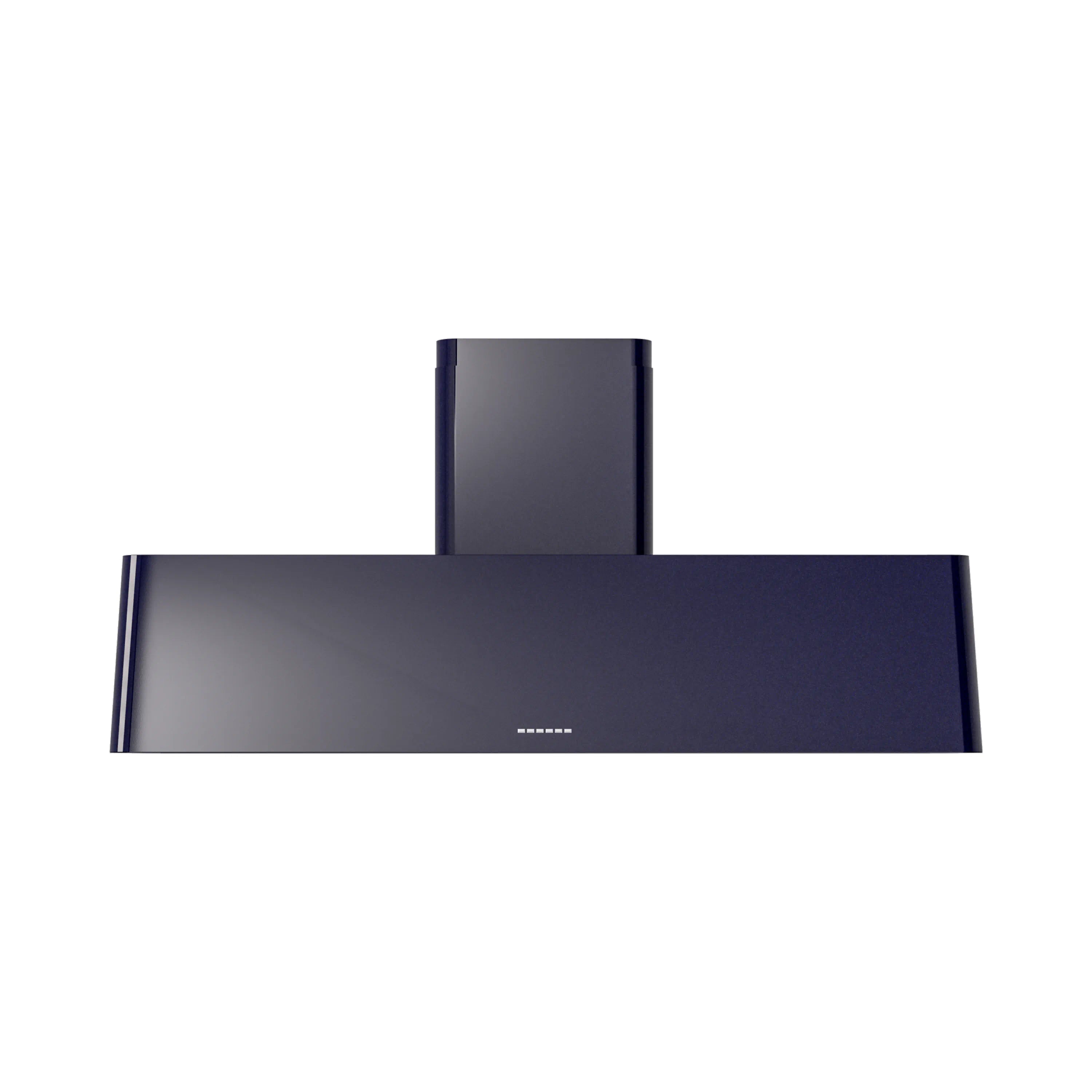 Midnight blue wall mounted range hood with wide horizontal canopy