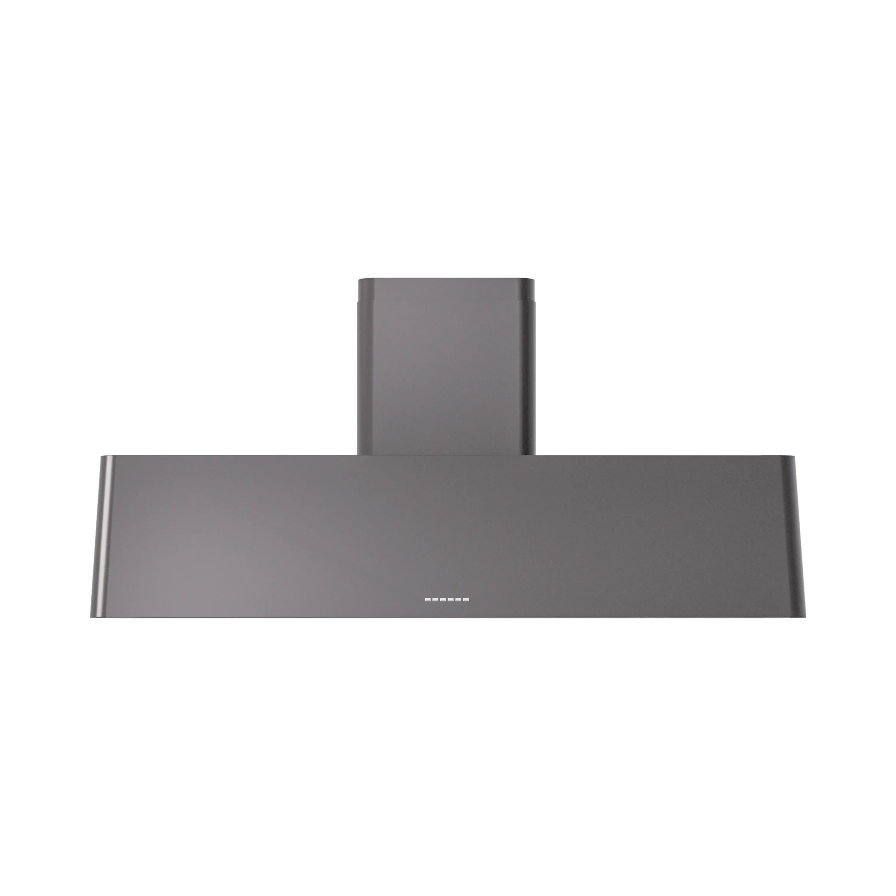 Graphite matte wall-mounted range hood with tall chimney back panel
