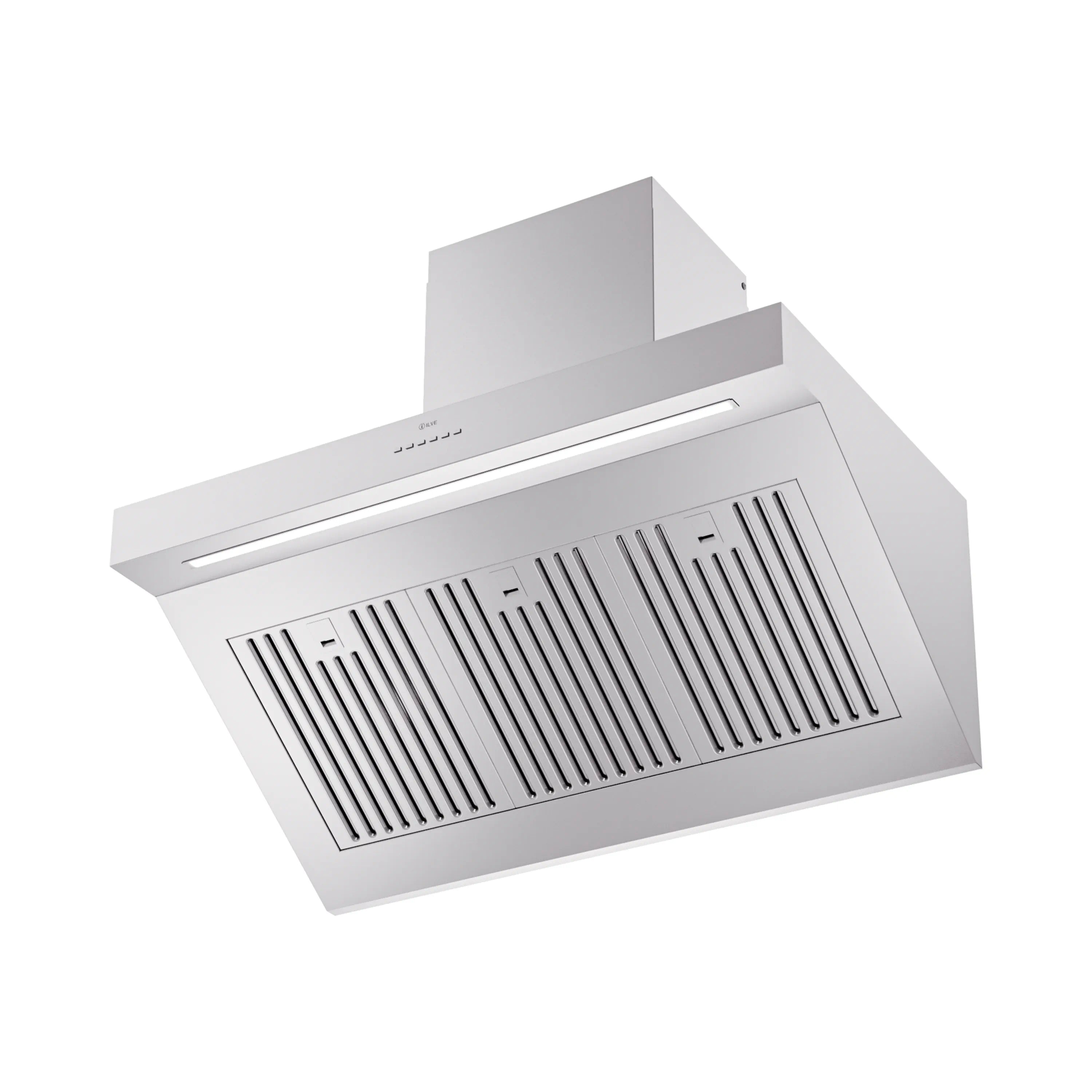 Stainless steel wall-mount range hood with vent grille and chimney duct cover