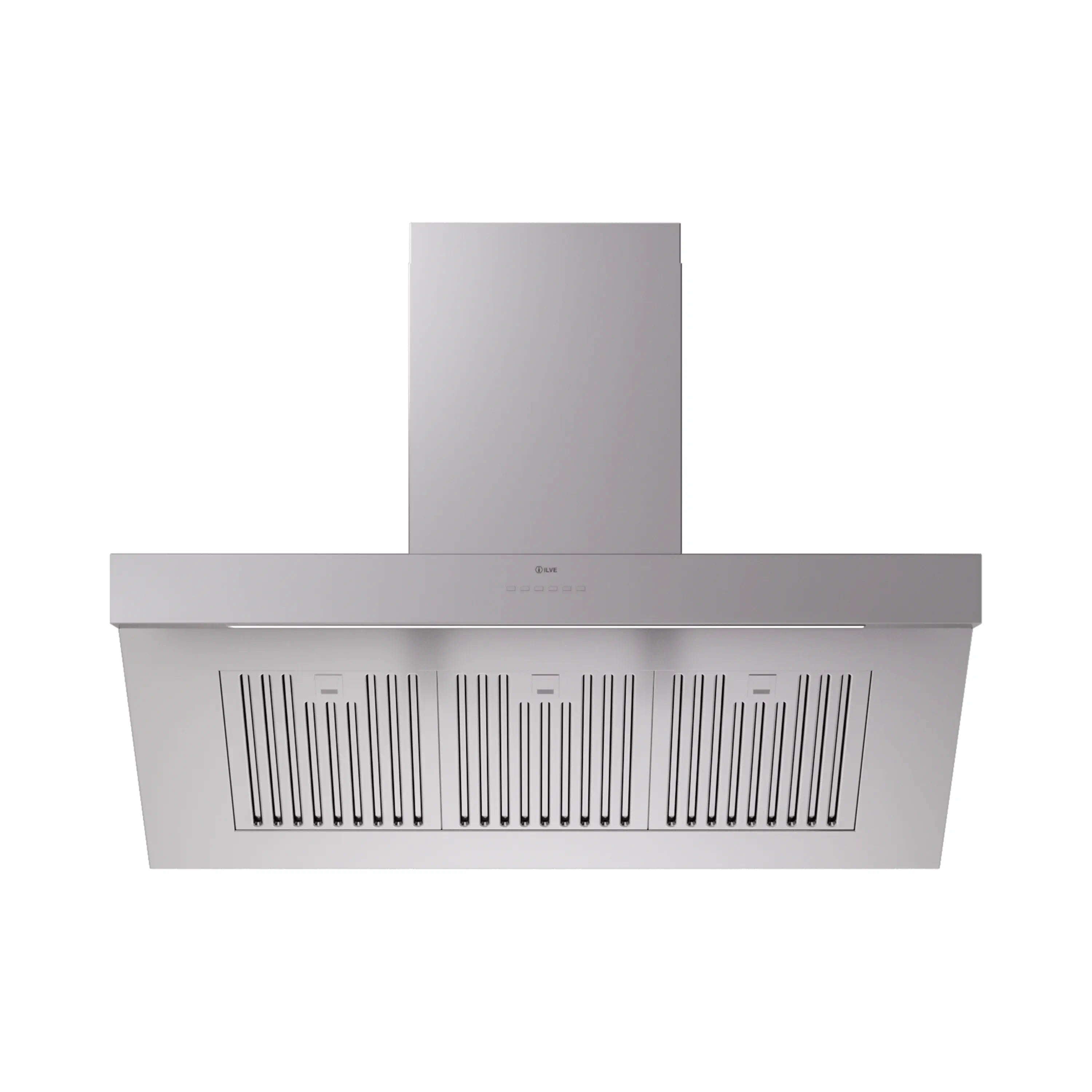 Stainless steel wall-mount ducted range hood with long vent grille panel