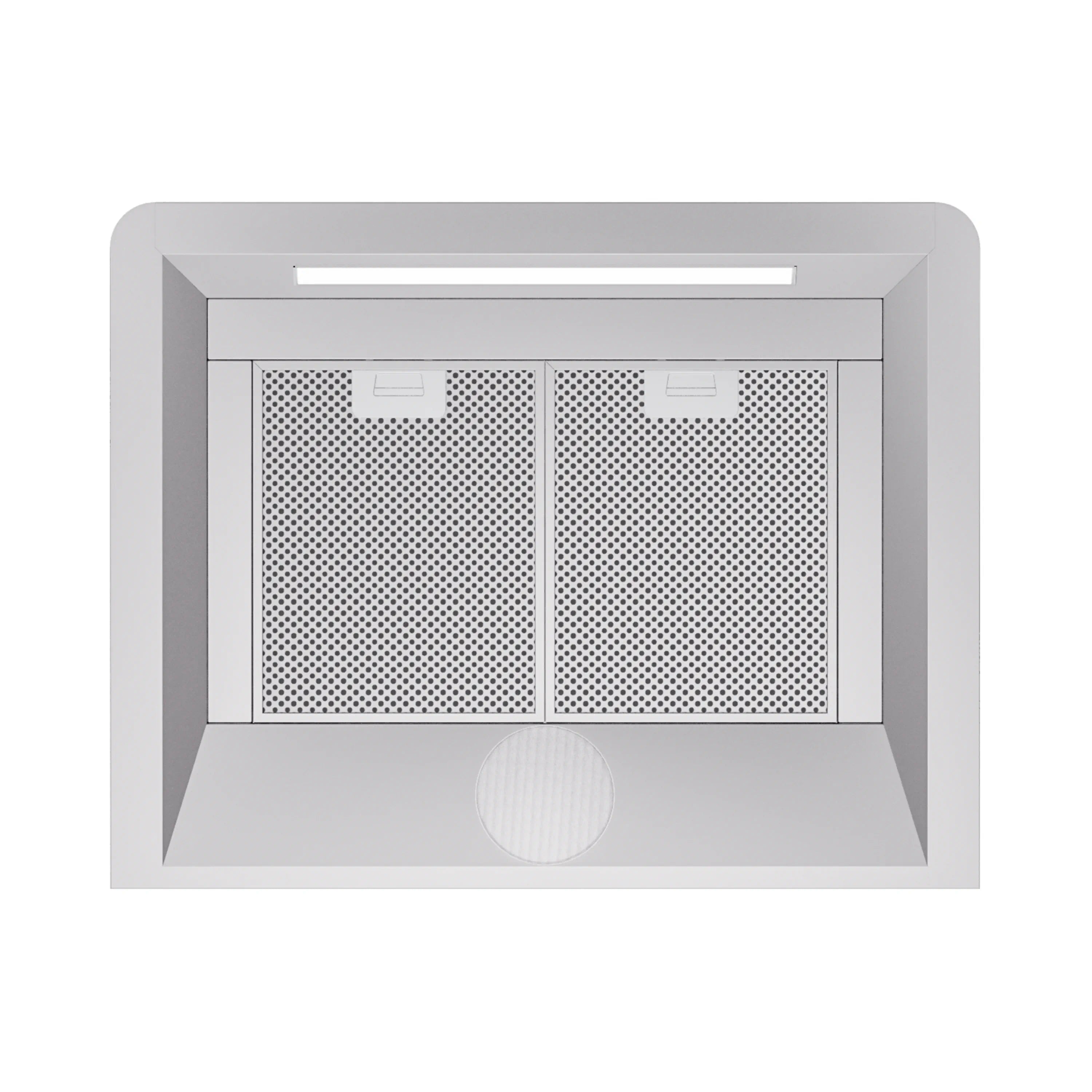 Graphite matte wall-mount range hood with two mesh filter panels and front controls