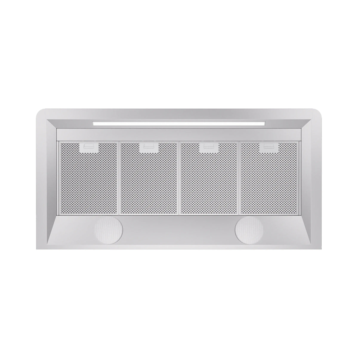 White range hood filter panel with four mesh sections and two circular controls