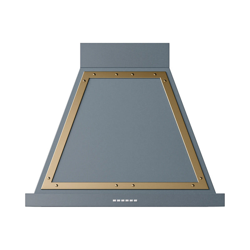 ILVE Nostalgie II 30-Inch 600 CFM Wall Mounted Ranged Hood in Blue Grey with Brass Trim (UANB30BGG)