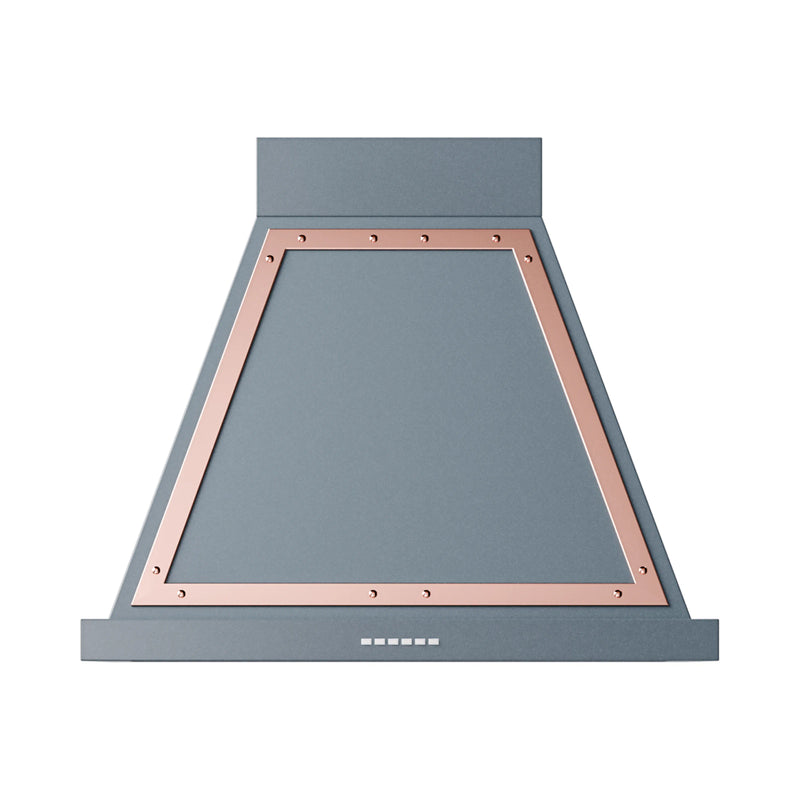 ILVE Nostalgie II 30-Inch 600 CFM Wall Mounted Ranged Hood in Blue Grey with Copper Trim (UANB30BGP)