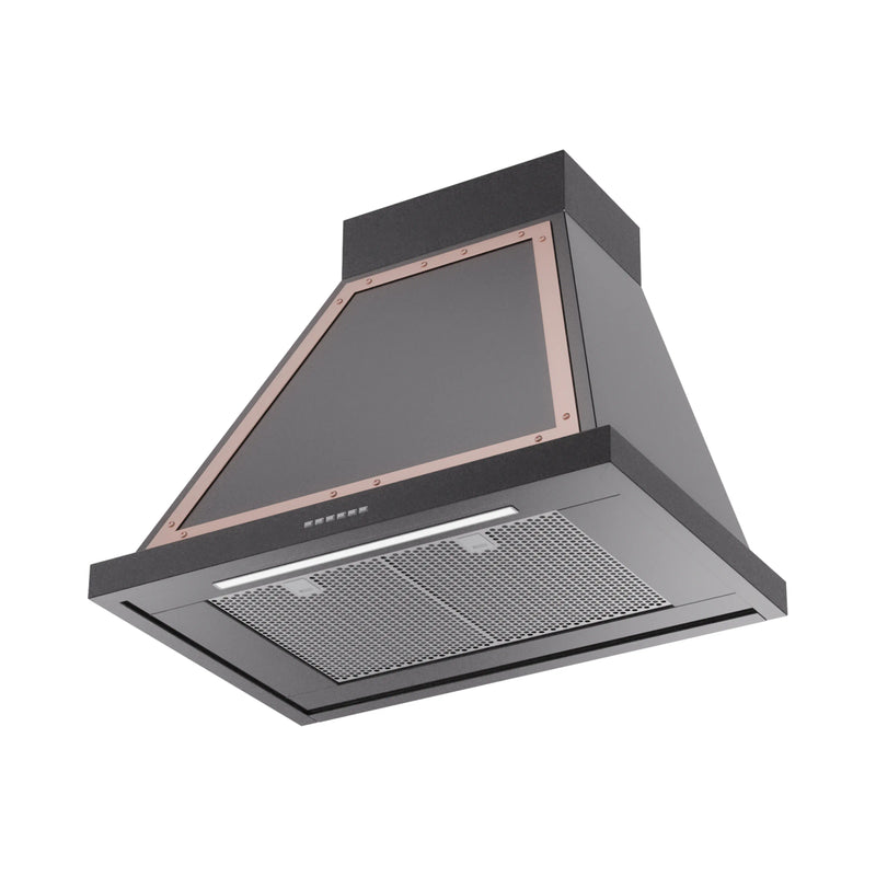 ILVE Nostalgie II 30-Inch 600 CFM Wall Mounted Range Hood in Glossy Black with Copper Trim (UANB30BKP)