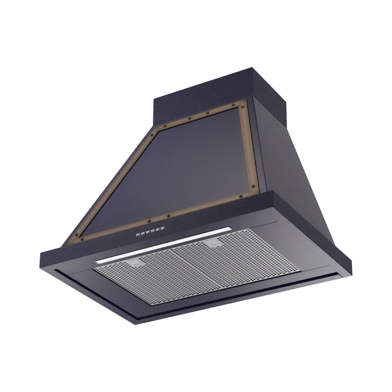 ILVE Nostalgie II 30-Inch 600 CFM Wall Mounted Range Hood in Midnight Blue with Bronze Trim (UANB30MBB)