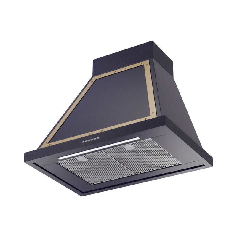 ILVE Nostalgie II 30-Inch 600 CFM Wall Mounted Range Hood in Midnight Blue with Brass Trim (UANB30MBG)