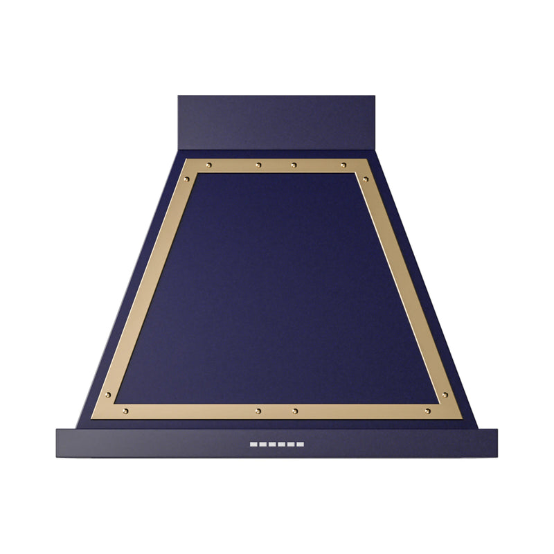 ILVE Nostalgie II 30-Inch 600 CFM Wall Mounted Range Hood in Midnight Blue with Brass Trim (UANB30MBG)