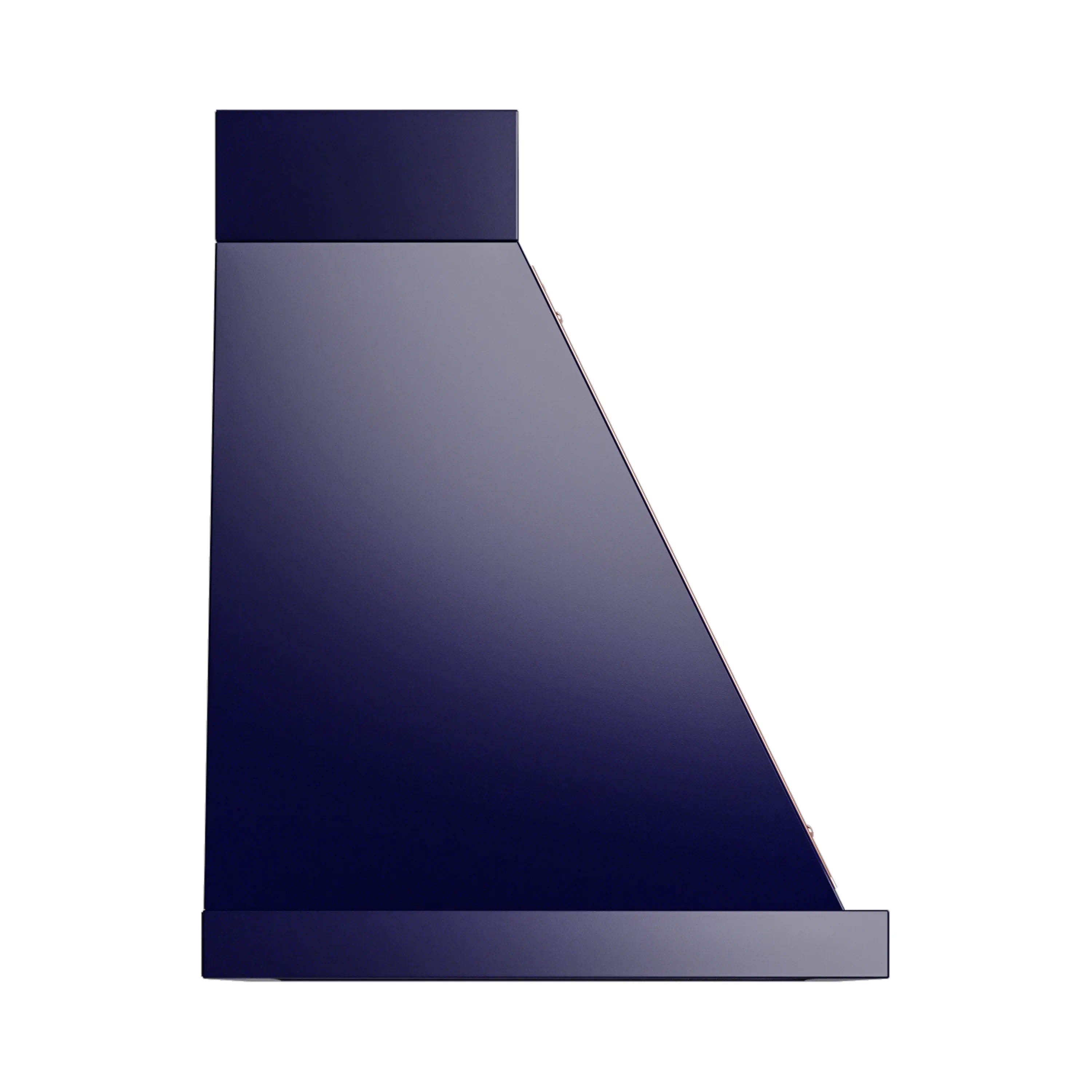 Midnight blue wall range hood exterior panel with angled chimney section