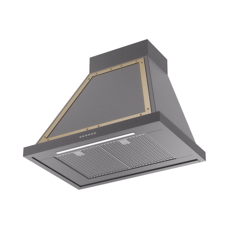 ILVE Nostalgie II 30-Inch 600 CFM Wall Mounted Range Hood in Matte Graphite with Brass Trim (UANB30MGG)