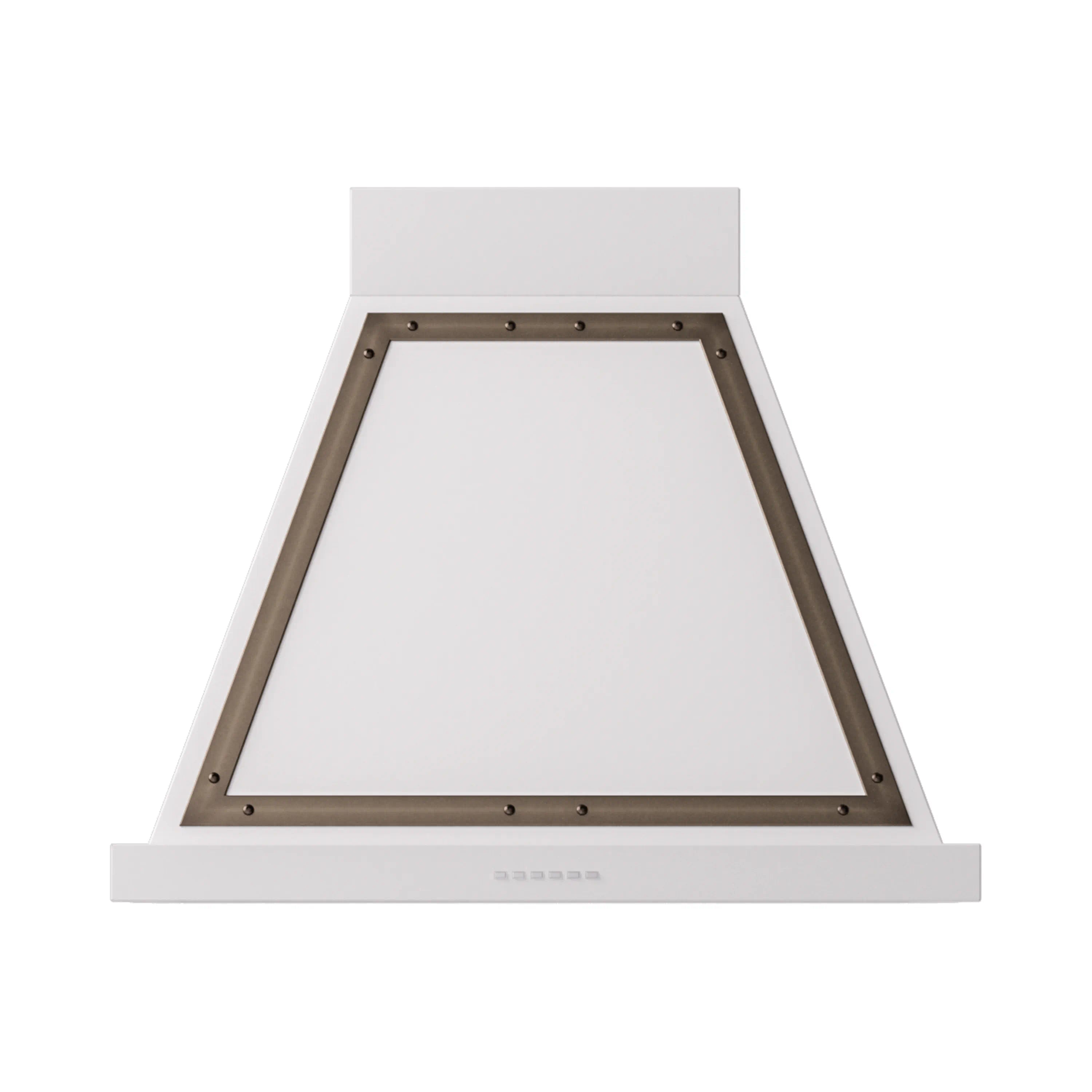 White wall-mounted range hood with bronze-trimmed opening