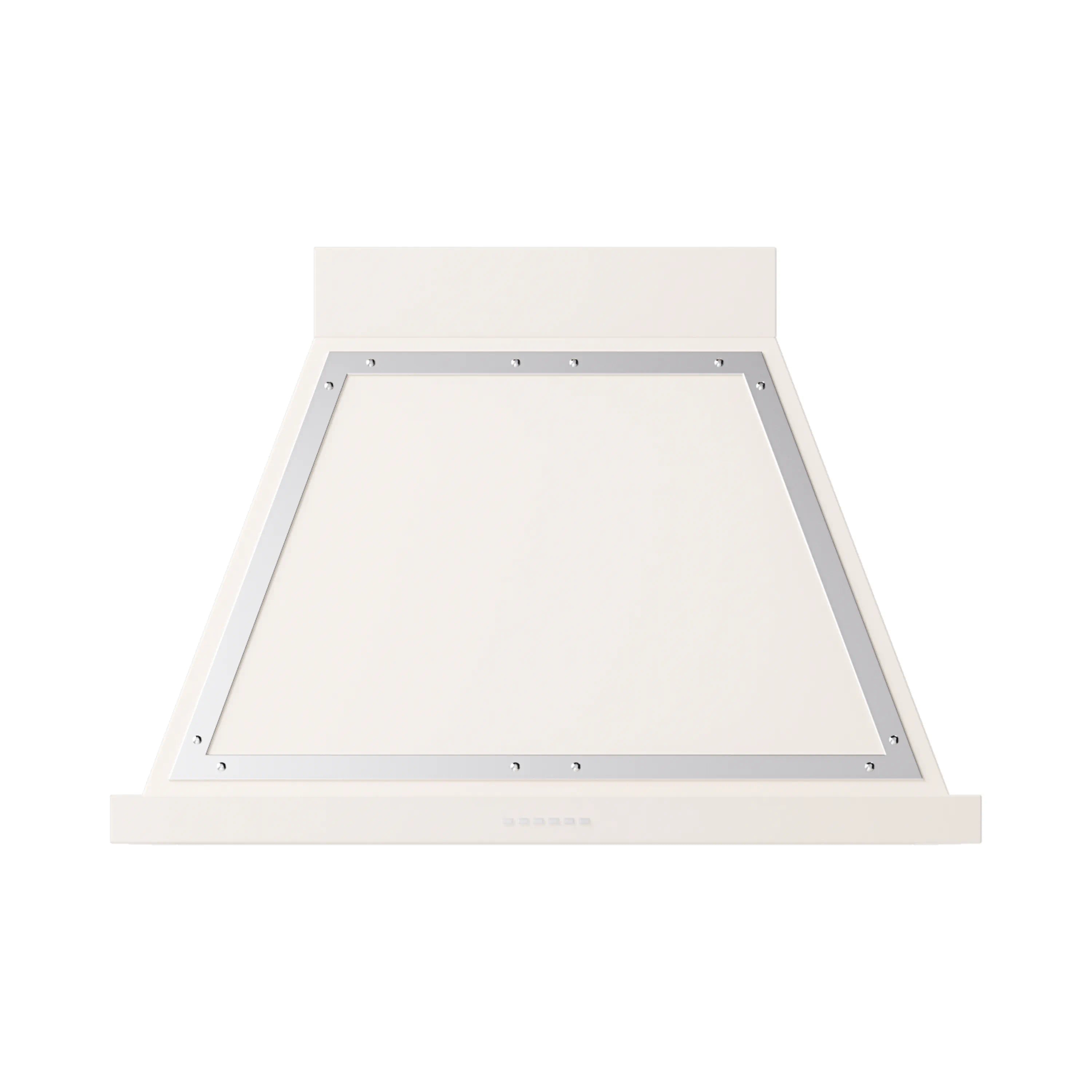 Antique white wall range hood underside cover with chrome mounting frame
