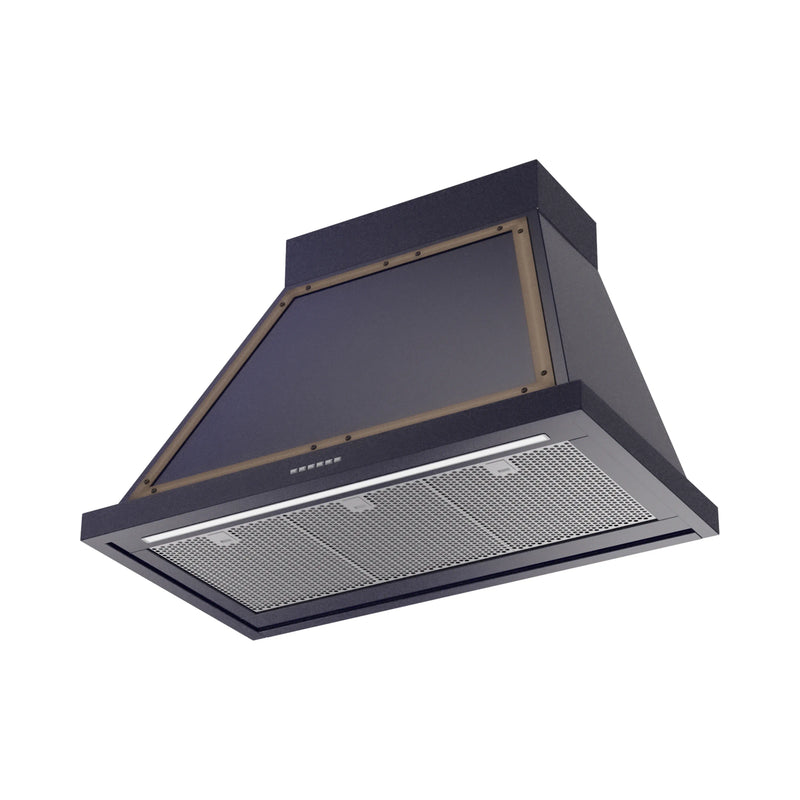 ILVE Nostalgie II 36-Inch 600 CFM Wall Mounted Range Hood in Midnight Blue with Bronze Trim (UANB36MBB)