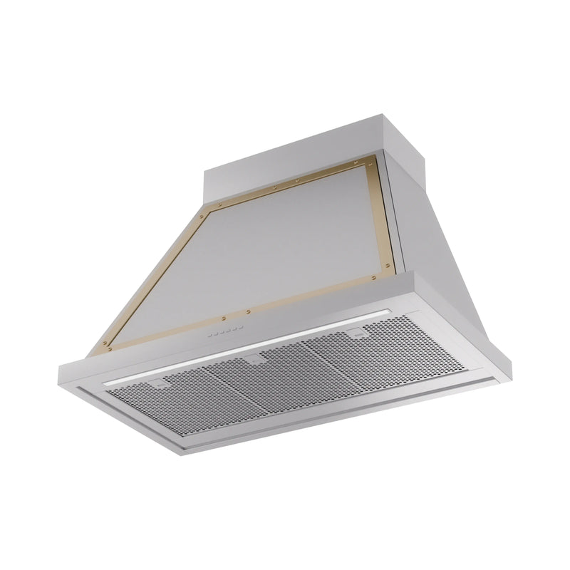 ILVE Nostalgie II 36-Inch 600 CFM Wall Mounted Range Hood in Stainless Steel with Brass Trim (UANB36SSG)