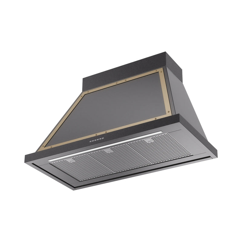 ILVE Nostalgie II 40-Inch 600 CFM Wall Mounted Range Hood in Glossy Black with Brass Trim (UANB40BKG)