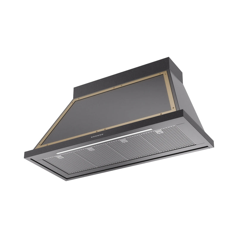 ILVE Nostalgie II 48-Inch 600 CFM Wall Mounted Range Hood in Glossy Black with Brass Trim (UANB48BKG)