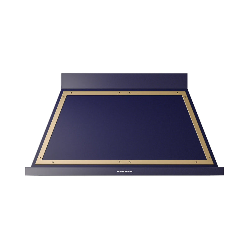 ILVE Nostalgie II 48-Inch 600 CFM Wall Mounted Range Hood in Midnight Blue with Brass Trim (UANB48MBG)