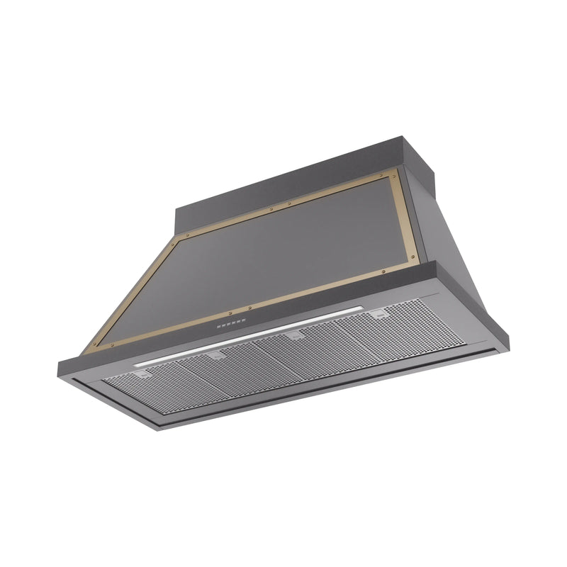 ILVE Nostalgie II 48-Inch 600 CFM Wall Mounted Range Hood in Graphite Matte with Brass Trim (UANB48MGG)