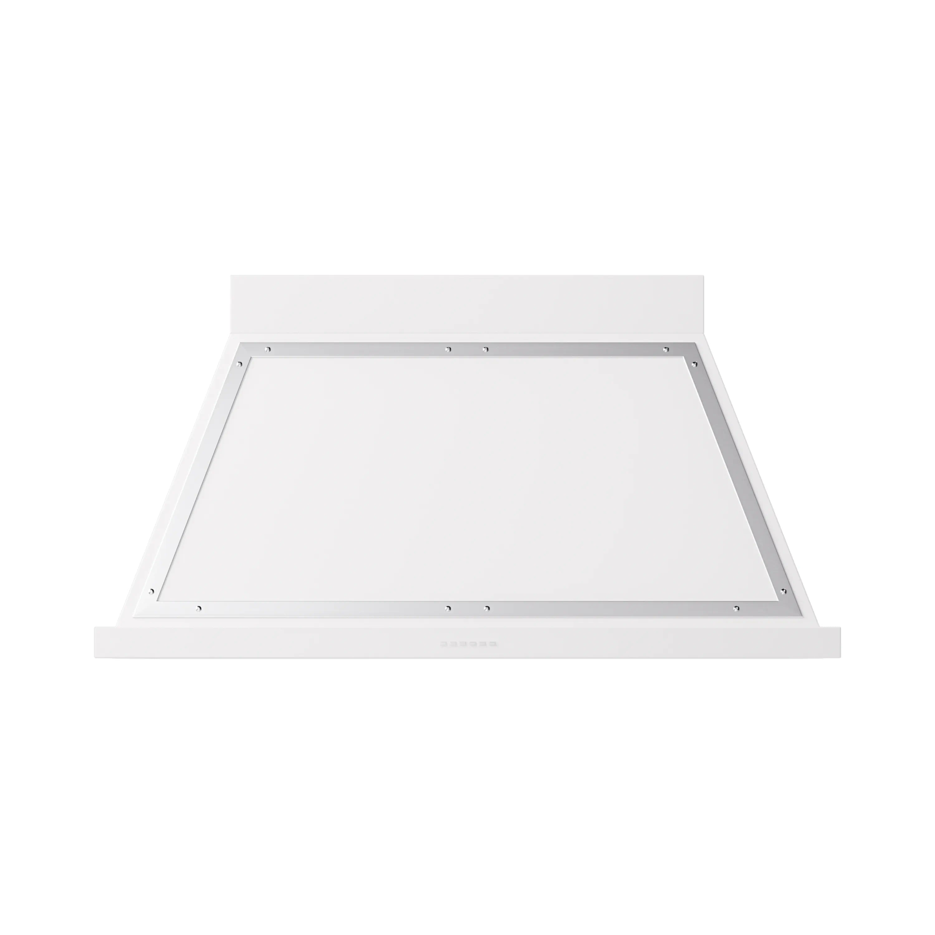 White wall-mounted range hood underside with filter frame and panel openings