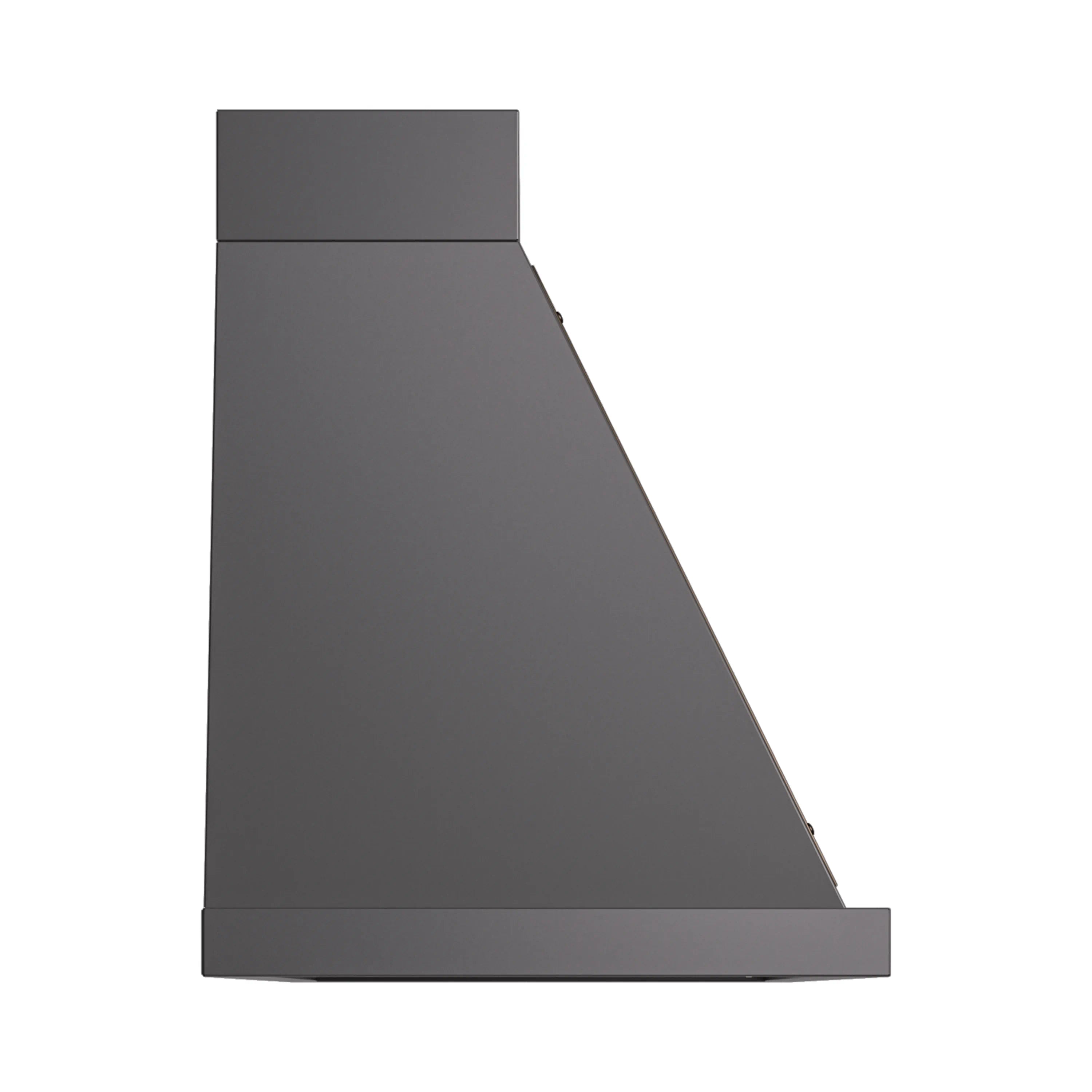 Graphite matte wall range hood side panel with bronze edge trim