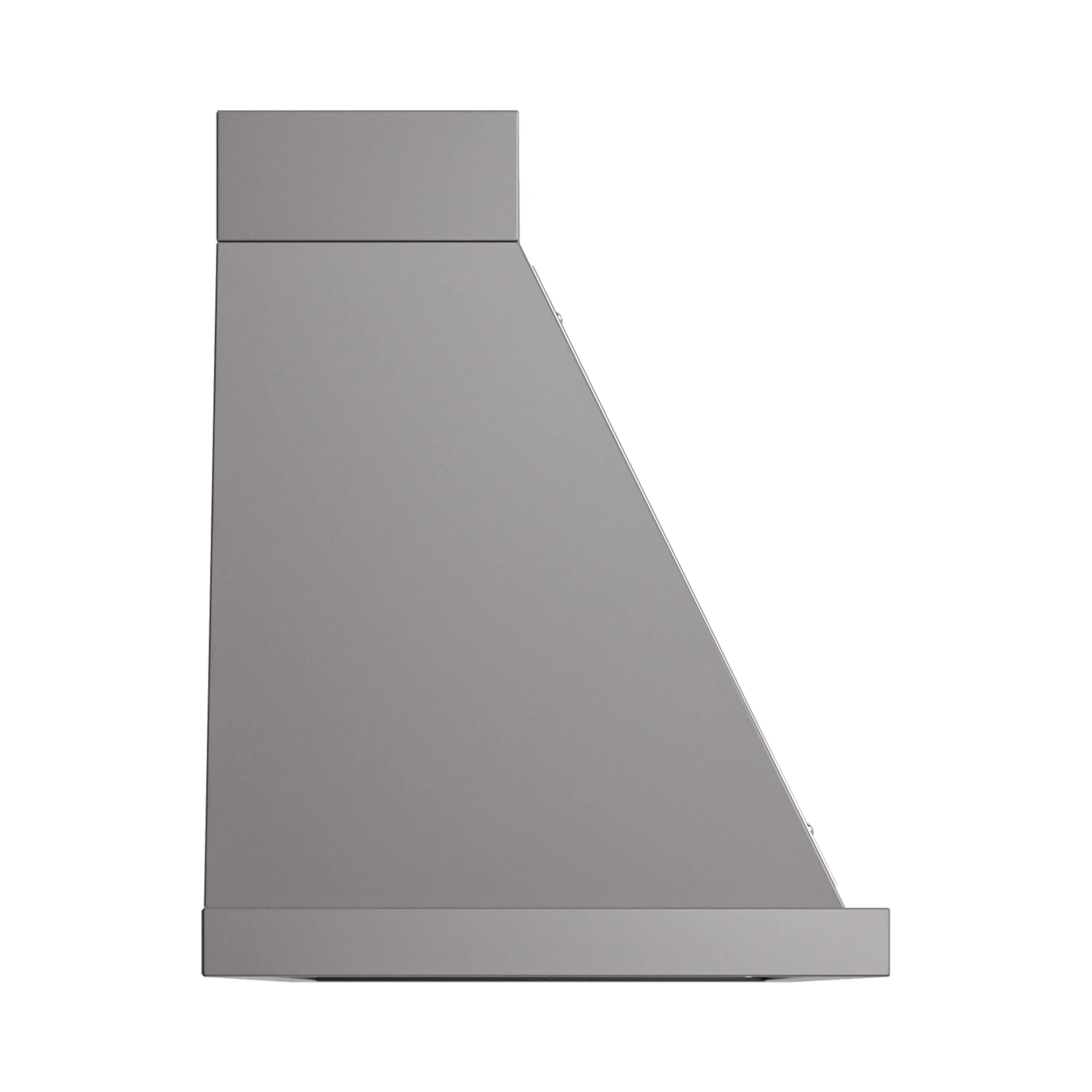 Graphite matte chimney hood side view with lower vent trim