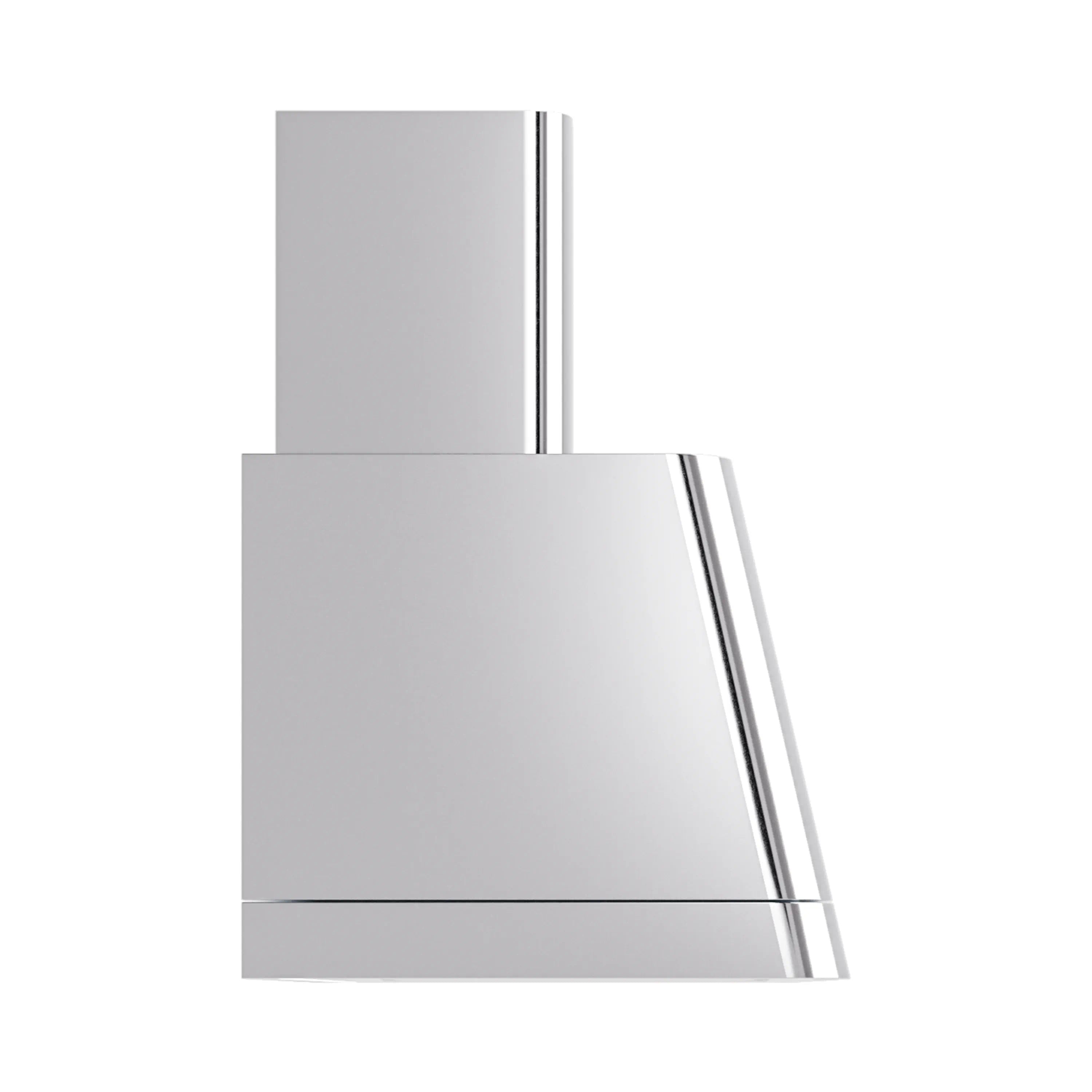 Stainless steel ducted range hood with chimney cover, side profile