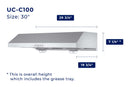Hauslane 30-Inch 300 CFM Under Cabinet Push Button Range Hood with Grease Catchers in Stainless Steel (UC-C100SS-30)