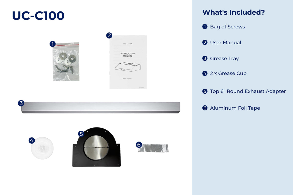 Hauslane 30-Inch 300 CFM Under Cabinet Push Button Range Hood with Grease Catchers in Stainless Steel (UC-C100SS-30)
