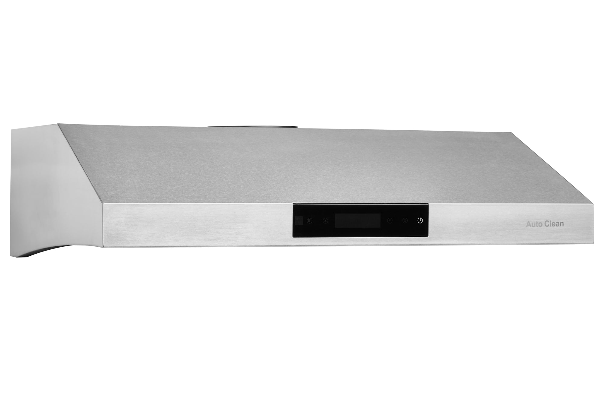 Stainless steel under-cabinet range hood with touch control panel on front