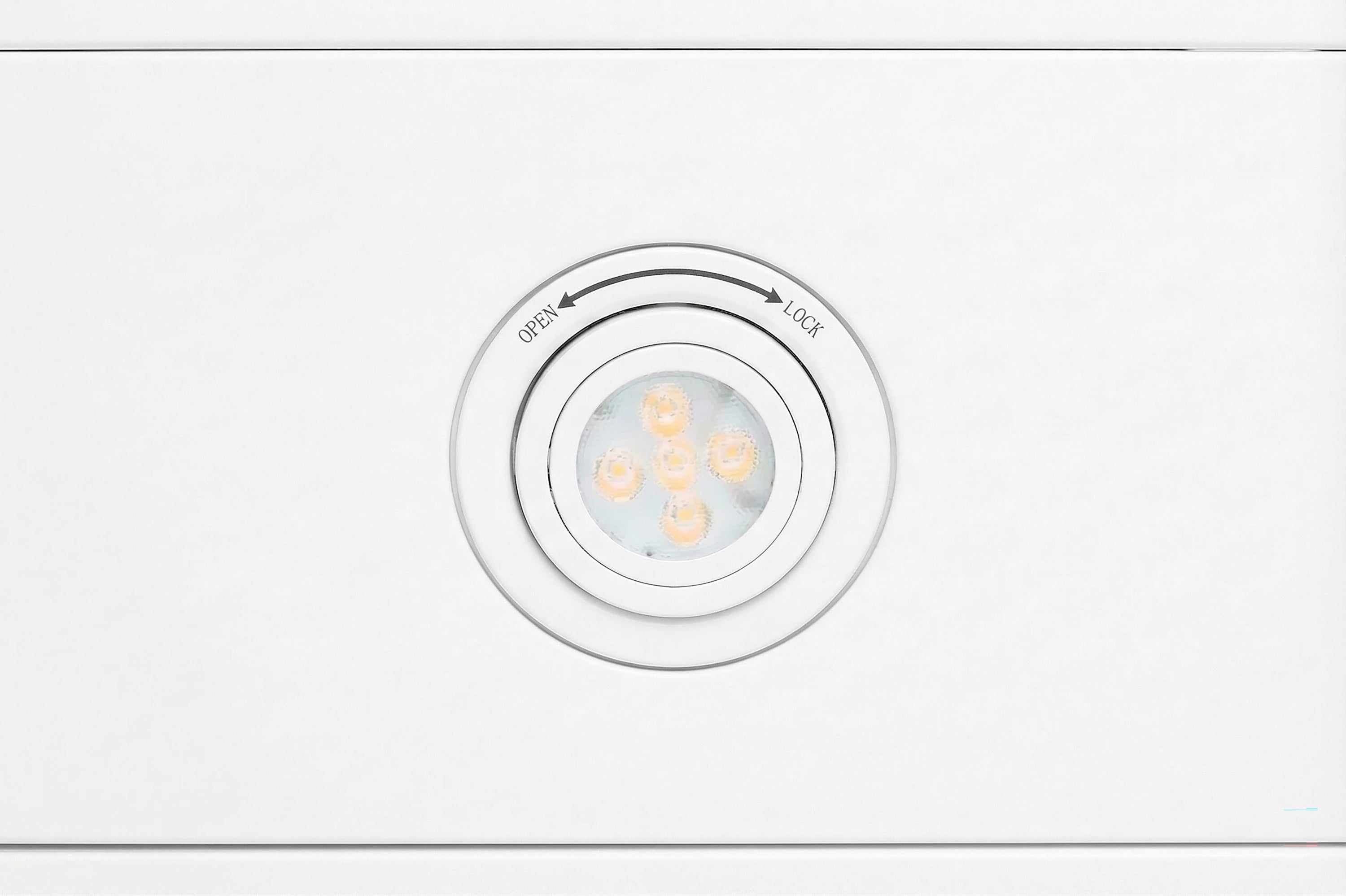 Matte white under-cabinet range hood touch control dial with fan icons